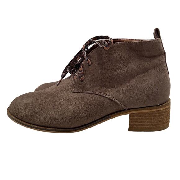 Hey Girl Corky’s Totes Ankle Booties Women’s 10 Taupe Faux Suede Leopard Lace Up - Picture 6 of 14